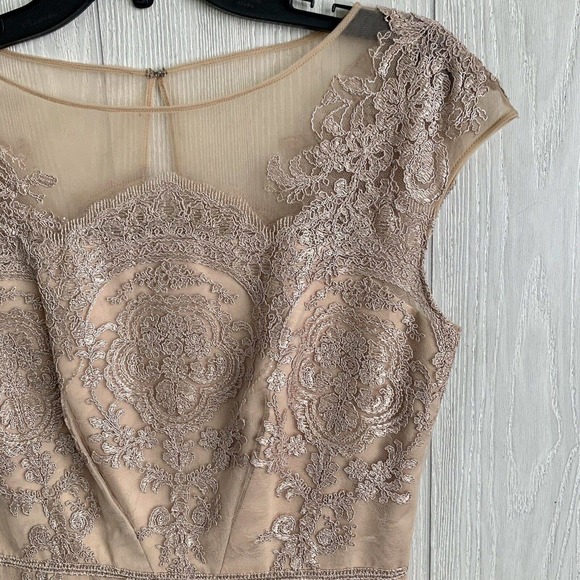 Kay Unger Beige Lace Cap Sleeve Dress Size 6 - Picture 3 of 5